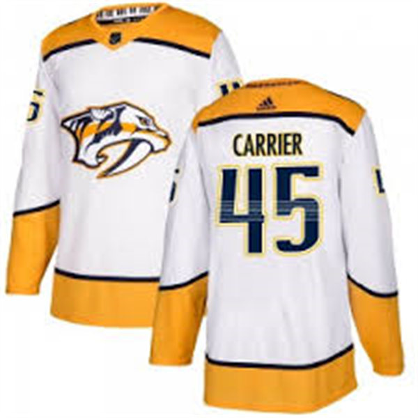 Men's Nashville Predators #45 Alexandre Carrier Adidas White Away Premier Player Jersey Stitched