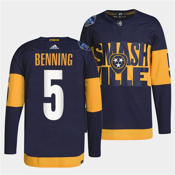 Men's Nashville Predators #5 Matt Benning Adidas Navy Stitched 2022 Stadium Series Jersey Stitched