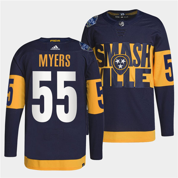 Men's Nashville Predators #55 Philippe Myers Adidas Navy Stitched 2022 Stadium Series Jersey Stitched