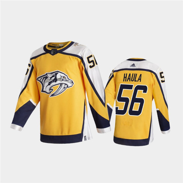 Men's Nashville Predators #56 Erik Haula Adidas 2021 Gold NHL Retro Reverse Edition Jersey Stitched