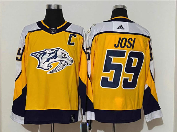 Men's Nashville Predators #59 Roman Josi Adidas 2021 Gold NHL Retro Reverse Edition Jersey Stitched