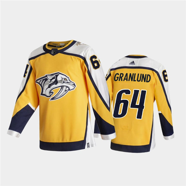 Men's Nashville Predators #64 Mikael Granlund Adidas 2021 Gold NHL Retro Reverse Edition Jersey Stitched