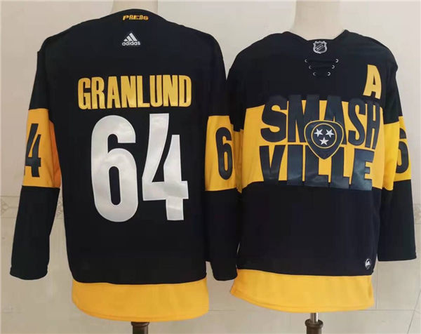 Men's Nashville Predators #64 Mikael Granlund Adidas Navy Stitched 2022 Stadium Series Jersey Stitched