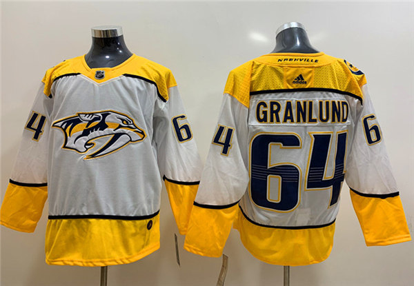 Men's Nashville Predators #64 Mikael Granlund adidas White Away Jersey Stitched