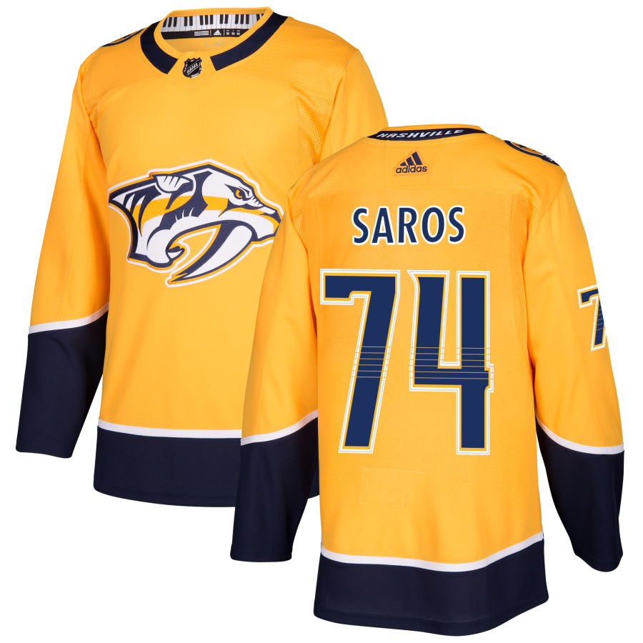 Men's Nashville Predators #74 Juuse Saros adidas Gold Authentic Jersey Stitched