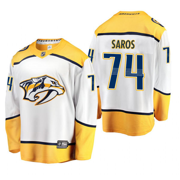 Men's Nashville Predators #74 Juuse Saros adidas White Away Jersey Stitched