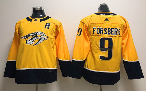Men's Nashville Predators #9 Filip Forsberg adidas Gold Authentic Jersey Stitched
