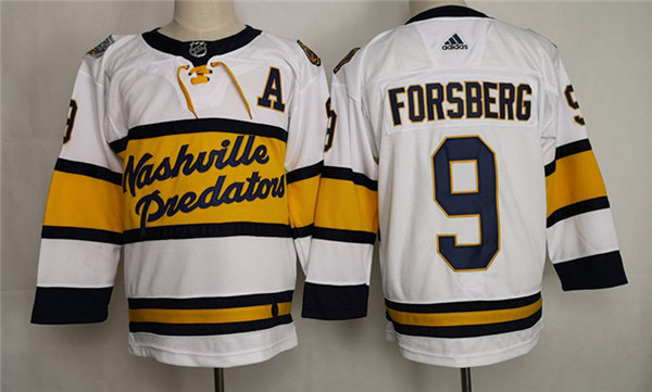 Men's Nashville Predators #9 Filip Forsberg adidas White 2019-20 Winter Classic Jersey Stitched