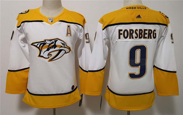 Men's Nashville Predators #9 Filip Forsberg adidas White Away Jersey Stitched