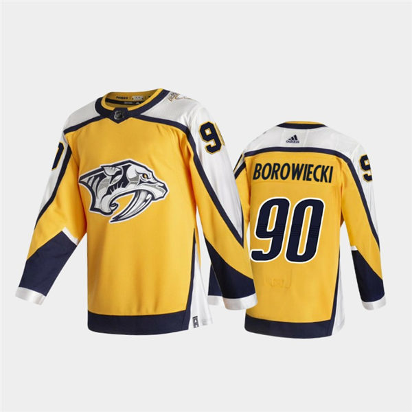 Men's Nashville Predators #90 Mark Borowiecki Adidas 2021 Gold NHL Retro Reverse Edition Jersey Stitched
