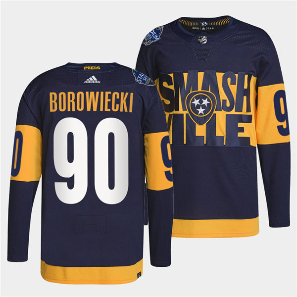 Men's Nashville Predators #90 Mark Borowiecki Adidas Navy Stitched 2022 Stadium Series Jersey Stitched