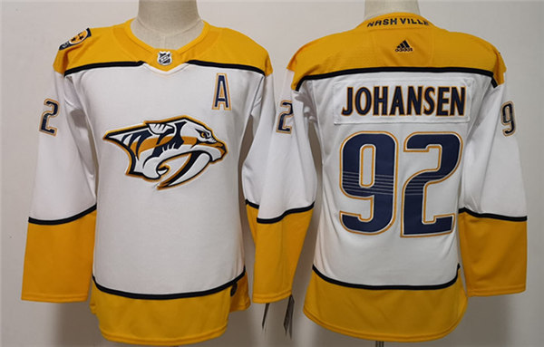 Men's Nashville Predators #92 Ryan Johansen adidas White Away Jersey Stitched