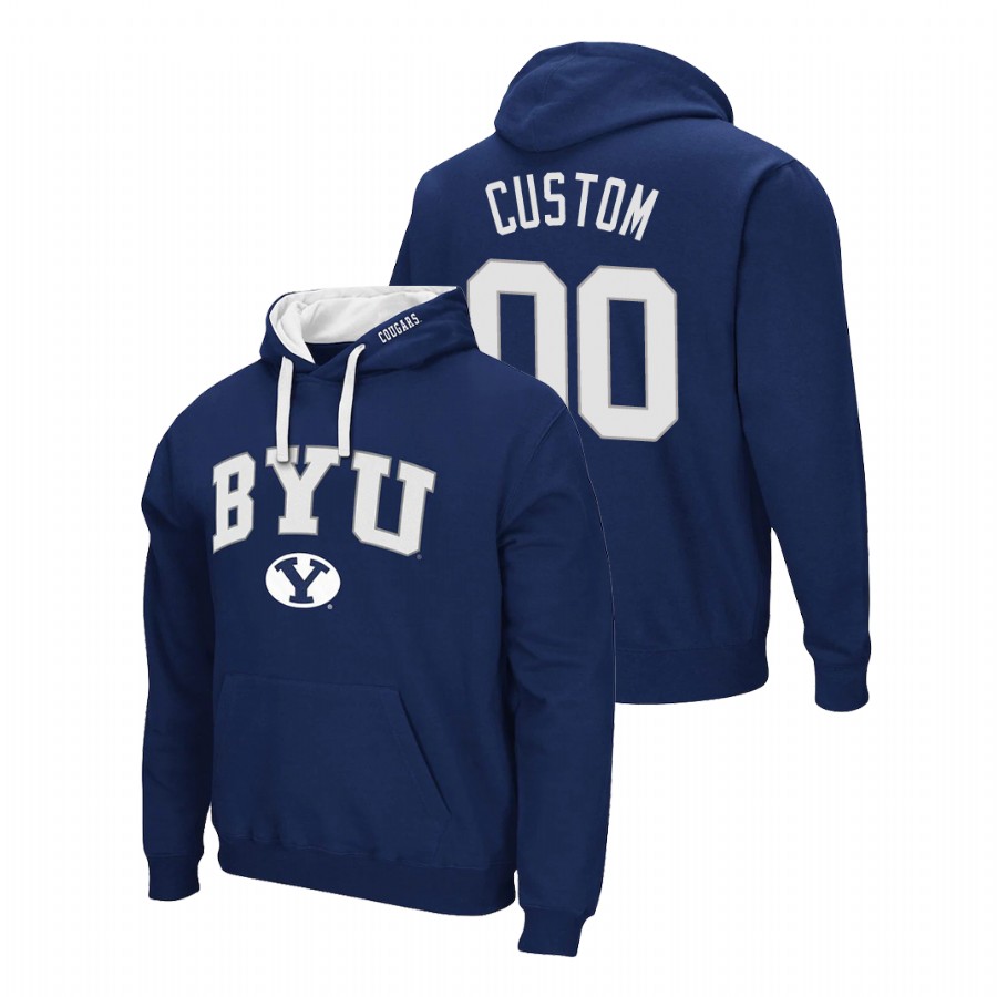 Men's Navy BYU Cougars Custom Arch & Logo 2.0 Pullover Hoodie