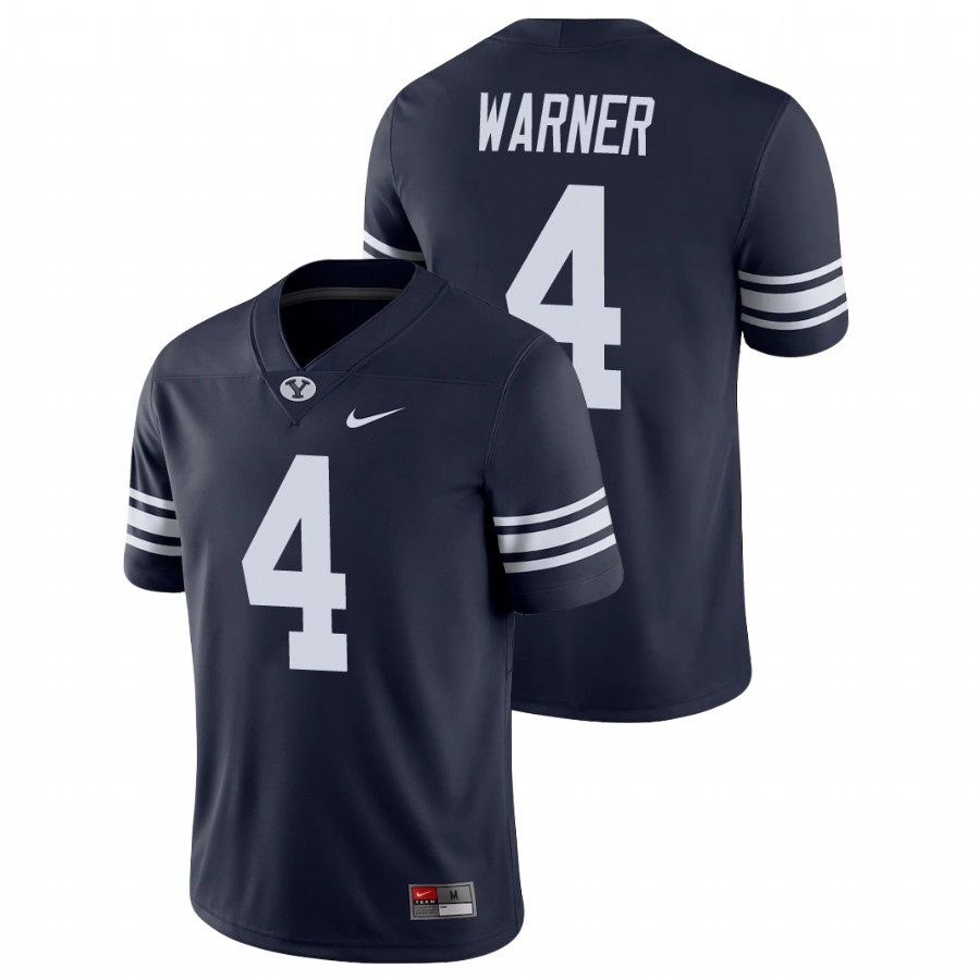 Men's Navy BYU Cougars Troy Warner Game College Football Jersey