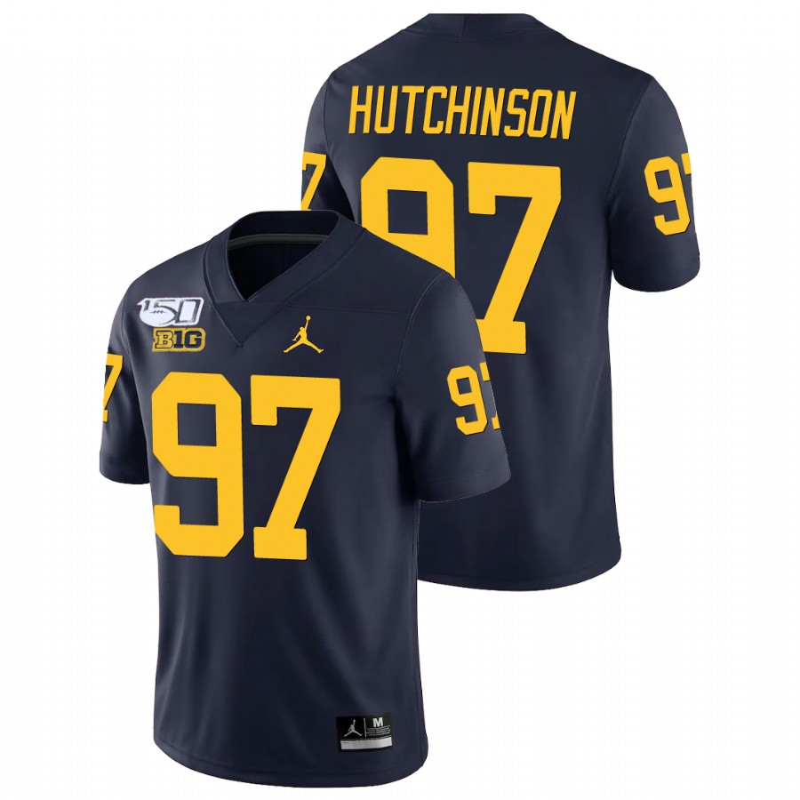 Men's Navy Michigan Wolverines Aidan Hutchinson College Football Alumni Player Game Jersey