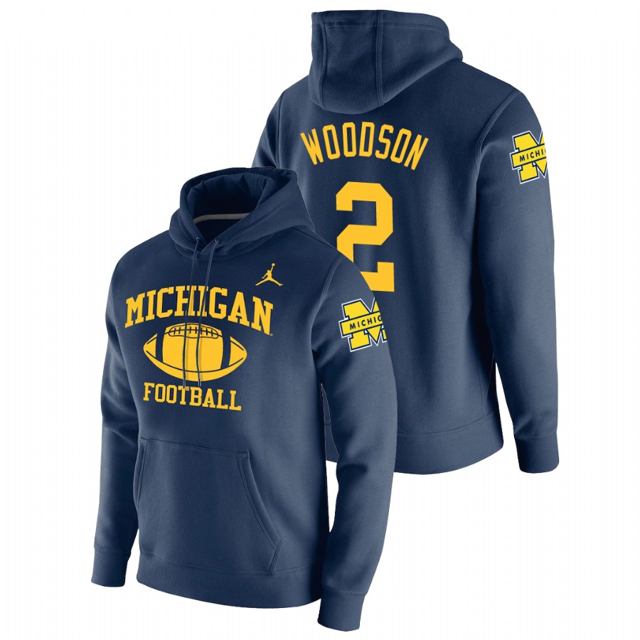 Men's Navy Michigan Wolverines Charles Woodson Retro Football Pullover Hoodie