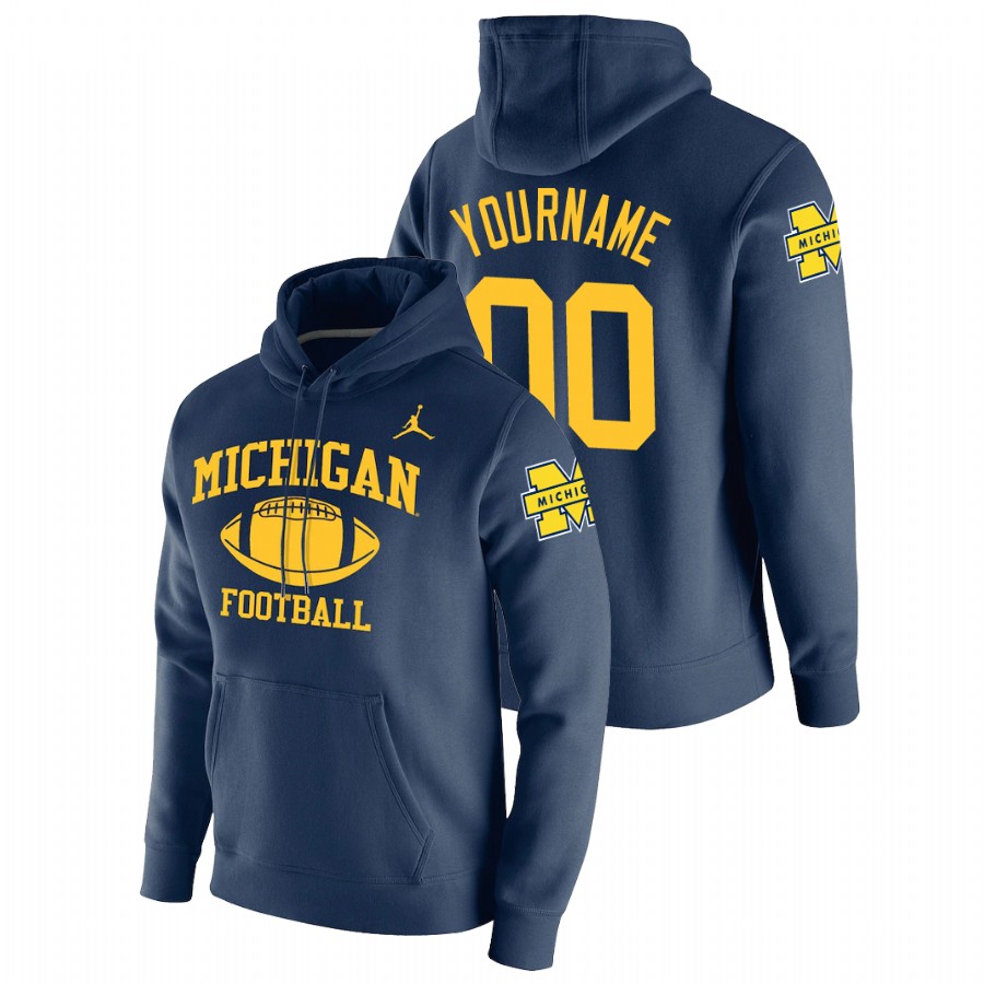 Men's Navy Michigan Wolverines Custom Retro Football Pullover Hoodie 