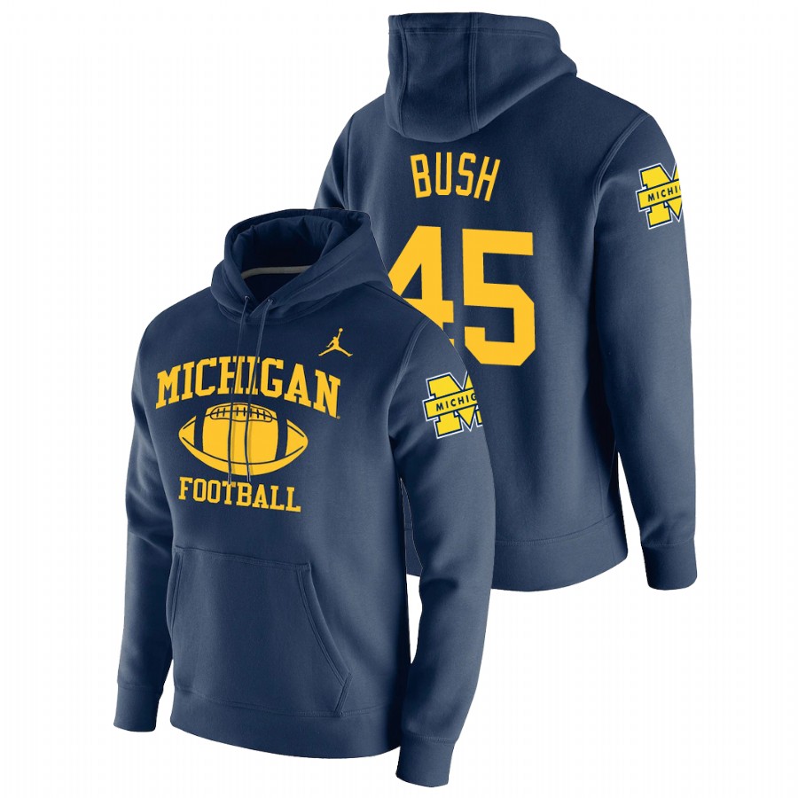 Men's Navy Michigan Wolverines Peter Bush Retro Football Pullover Hoodie