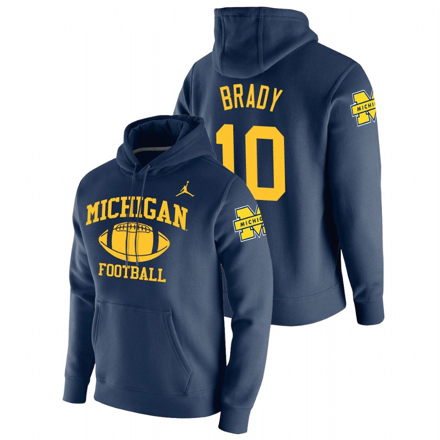 Men's Navy Michigan Wolverines Tom Brady Retro Football Pullover Hoodie