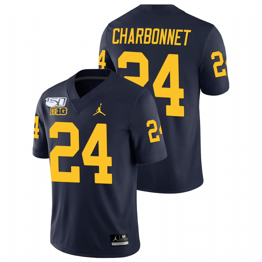 Men's Navy Michigan Wolverines Zach Charbonnet College Football Alumni Player Game Jersey