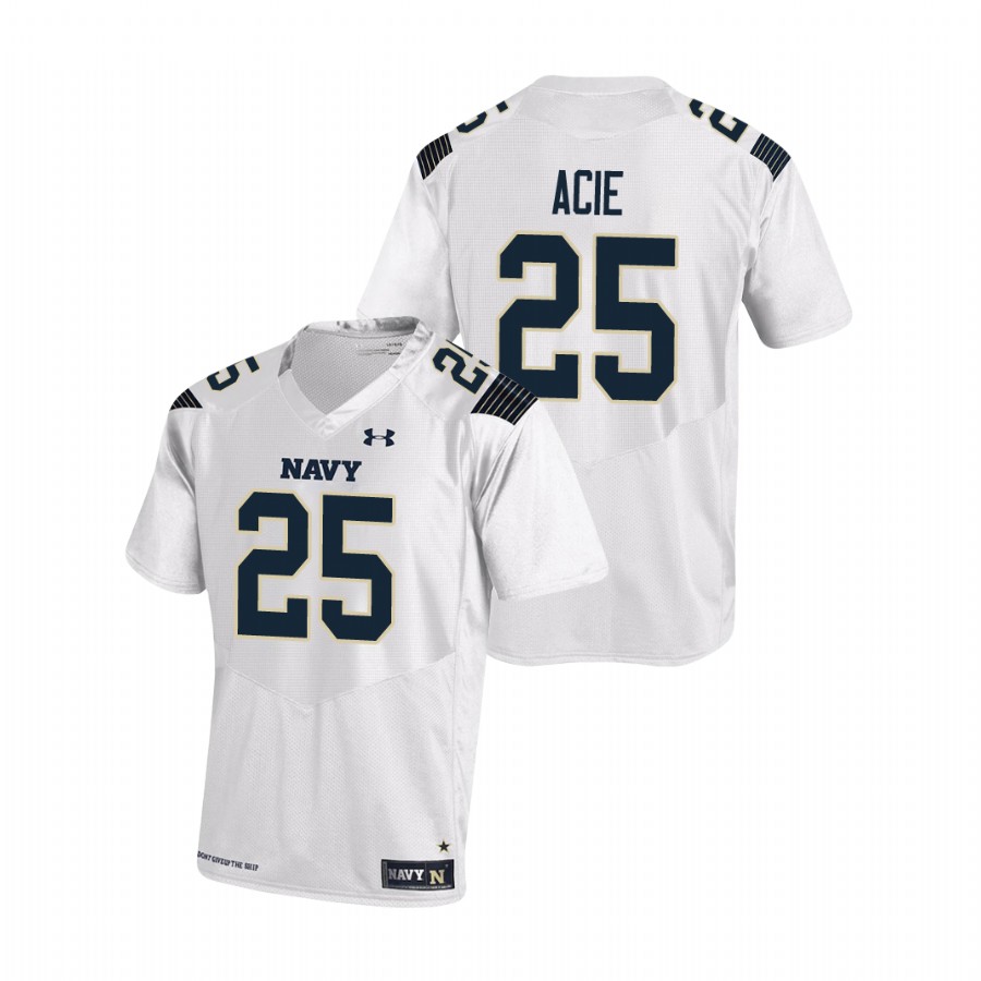 Men's Navy Midshipmen Carlinos Acie #25 White Replica Football Jersey