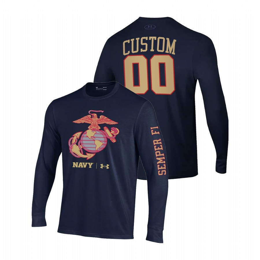 Men's Navy Midshipmen Custom #00 Navy Rivalry USMC 2-Hit Long Sleeve T-Shirt