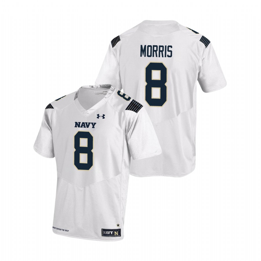Men's Navy Midshipmen Dalen Morris #8 White Replica Football Jersey