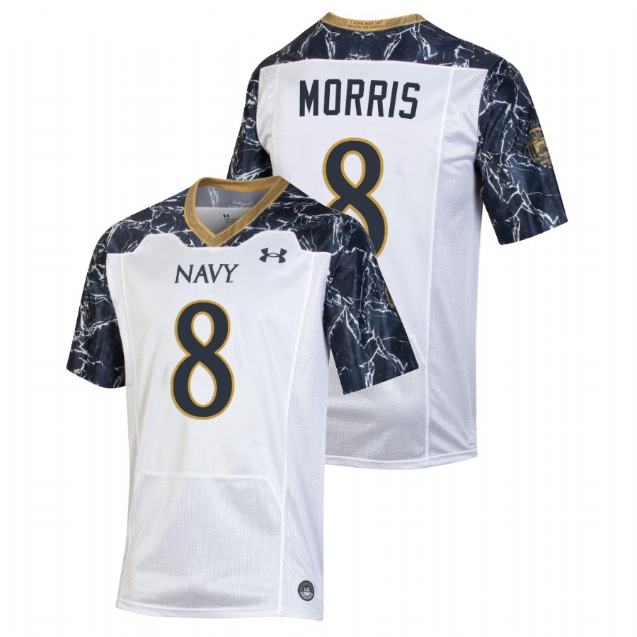 Men's Navy Midshipmen Dalen Morris #8 White Special Game Football Jersey