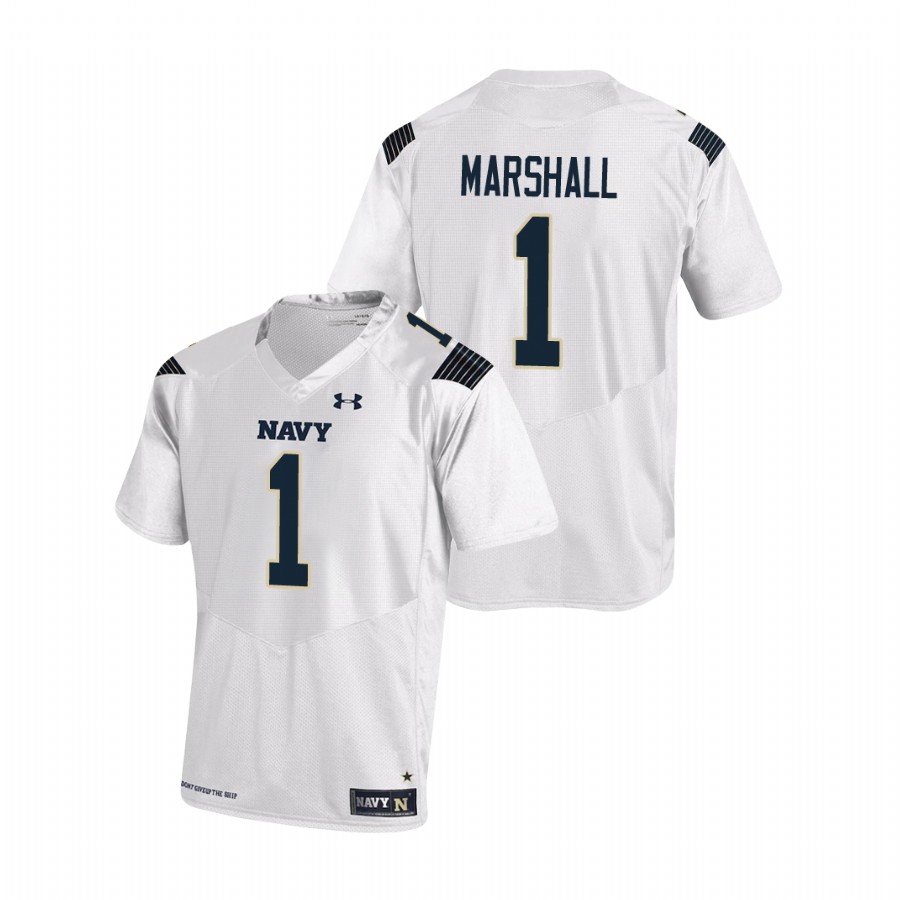 Men's Navy Midshipmen John Marshall #1 White Replica Football Jersey