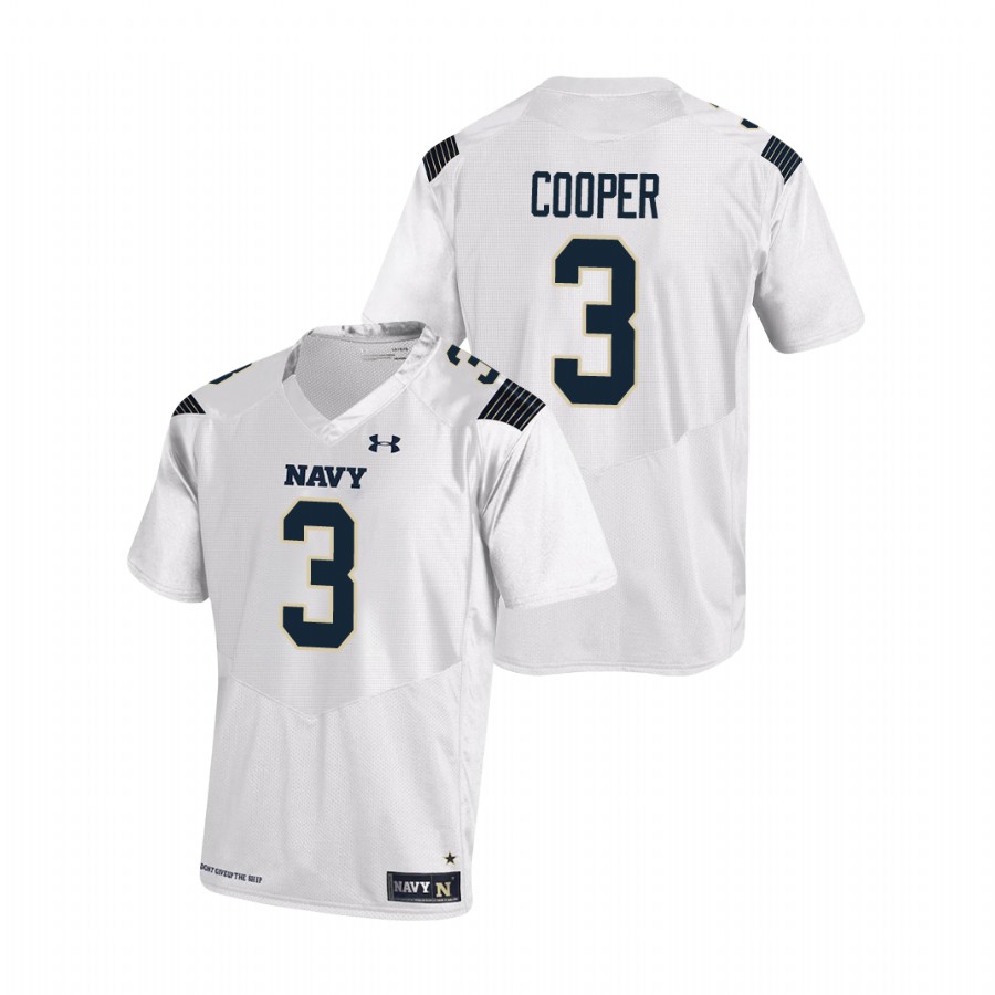 Men's Navy Midshipmen Mychal Cooper #3 White Replica Football Jersey