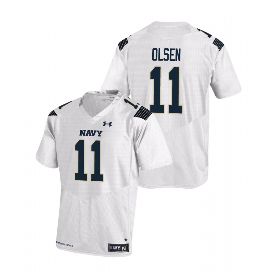 Men's Navy Midshipmen Perry Olsen #11 White Replica Football Jersey