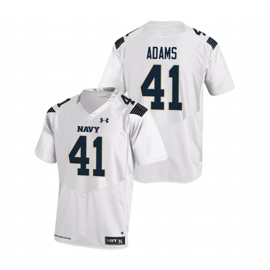 Men's Navy Midshipmen Terrell Adams #41 White Replica Football Jersey