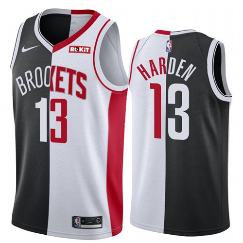 Men's Nets Rockets #13 James Harden Jersey Past and Present MVP Black White Split Edition