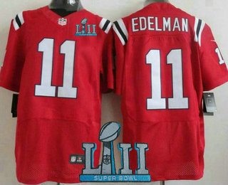 Men's New England Patriots #11 Julian Edelman Red 2018 Super Bowl LII Patch Stitched NFL Nike Elite Jersey
