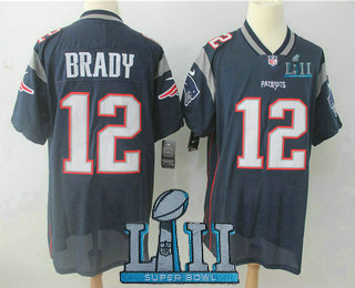Men's New England Patriots #12 Tom Brady Navy Blue 2018 Super Bowl Patch Vapor Untouchable Stitched NFL Nike Elite Jersey