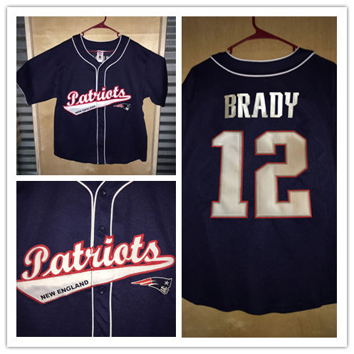 Men's New England Patriots #12 Tom Brady Navy Blue Baseball Style Cool Base Sewn Jersey