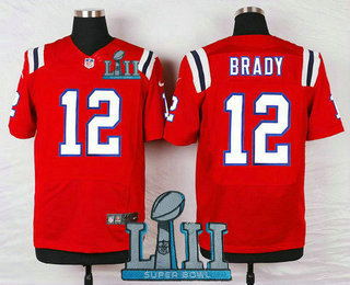 Men's New England Patriots #12 Tom Brady Red 2018 Super Bowl LII Patch Alternate Stitched NFL Nike Elite Jersey