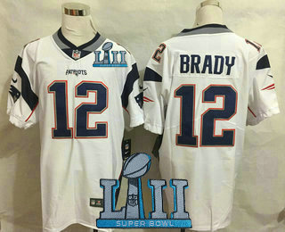 Men's New England Patriots #12 Tom Brady White 2018 Super Bowl Patch Vapor Untouchable Stitched NFL Nike Elite Jersey