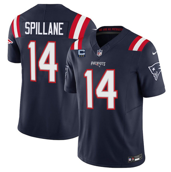 Men's New England Patriots #14 Robert Spillane Navy 2025 F.U.S.E. With 3-Star C Patch Vapor Limited Stitched Jersey