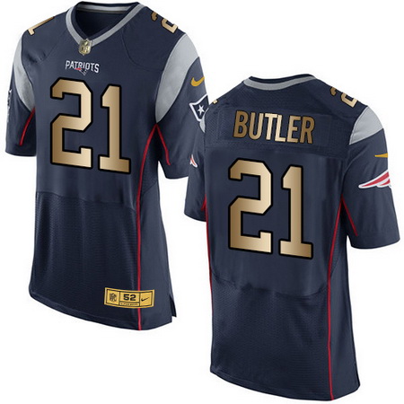 Men's New England Patriots #21 Malcolm Butler Navy Blue With Gold Stitched NFL Nike Elite Jersey