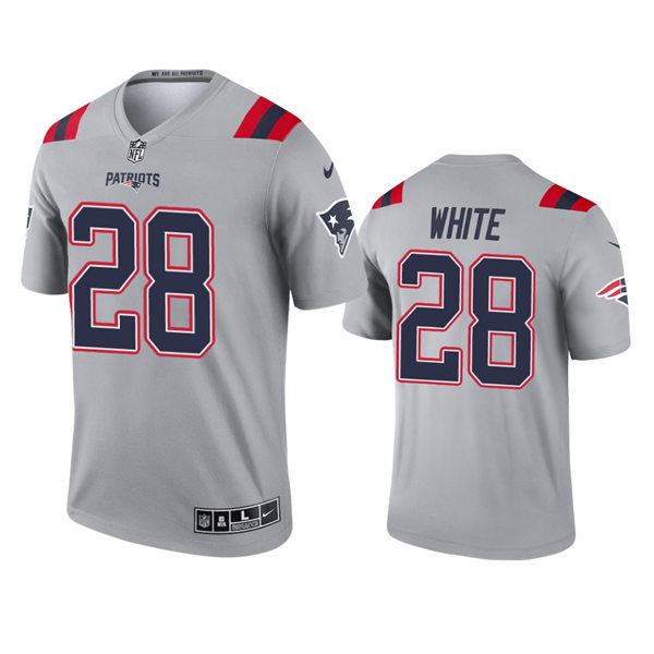 Men's New England Patriots #28 James White Nike 2021 Grey Inverted Legend Jersey