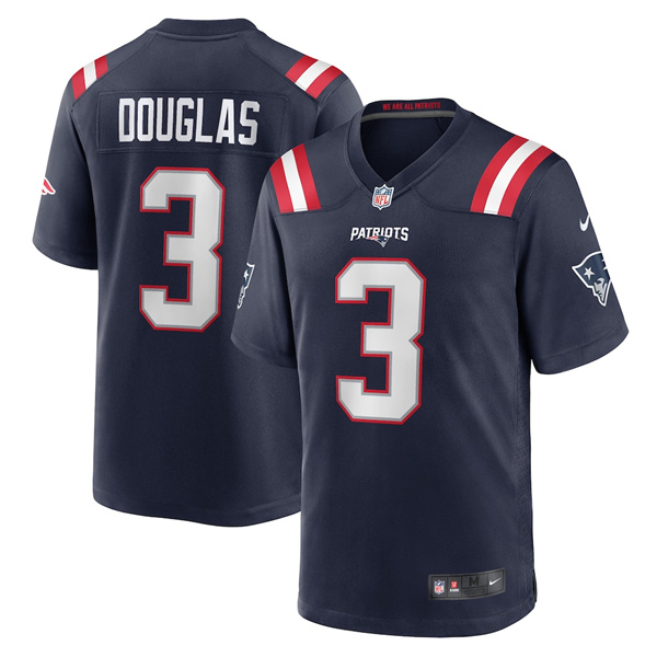Men's New England Patriots #3 Demario Douglas Navy 2025 Football Stitched Game Jersey