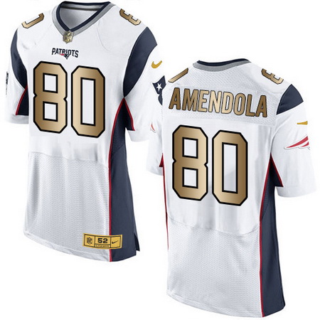 Men's New England Patriots #80 Danny Amendola White With Gold Stitched NFL Nike Elite Jersey