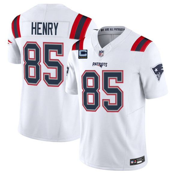 Men's New England Patriots #85 Hunter Henry White 2025 F.U.S.E. With 4-Star C Patch Vapor Limited Stitched Jersey