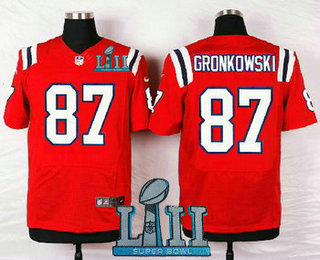 Men's New England Patriots #87 Rob Gronkowski Red 2018 Super Bowl LII Patch Alternate NFL Nike Elite Jersey