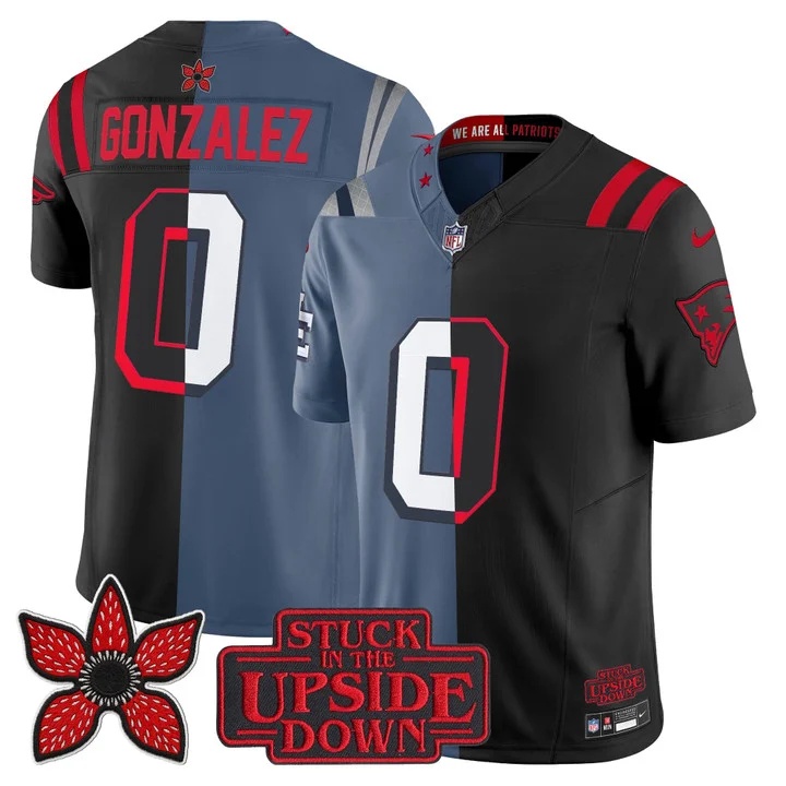Men's New England Patriots 'Upside Down Edition' Vapor Limited Jersey - All Stitched 0 Christian Gonzalez