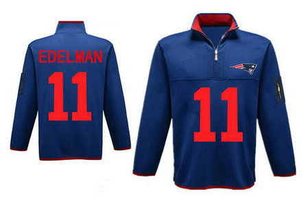 Men's New England Patriots 11 Edelman Antigua Charcoal Fortune Sweater Knit Microfleece Quarter-Zip Pullover Blue Jacket