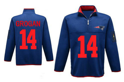 Men's New England Patriots 14 Grogan Antigua Charcoal Fortune Sweater Knit Microfleece Quarter-Zip Pullover Blue Jacket