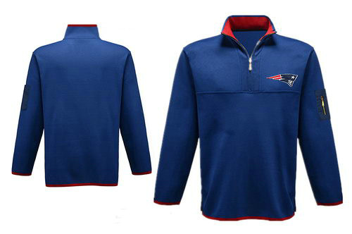 Men's New England Patriots Blank Antigua Charcoal Fortune Sweater Knit Microfleece Quarter-Zip Pullover Blue Jacket