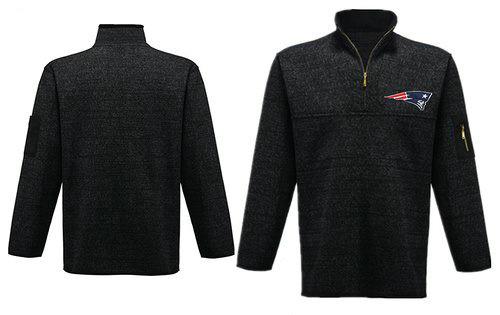 Men's New England Patriots Blank Antigua Charcoal Fortune Sweater Knit Microfleece Quarter-Zip Pullover Dark Gray Jacket